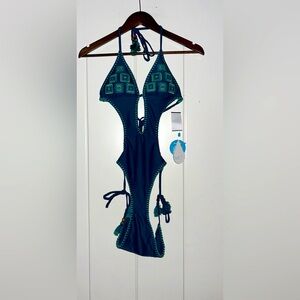 Wet Mono Maillot Halter One Piece Swimsuit Green New Size‎ XS Tropical Beach